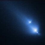 Hubble telescope image of comet C2025 K1 breaking into multiple fragments in space